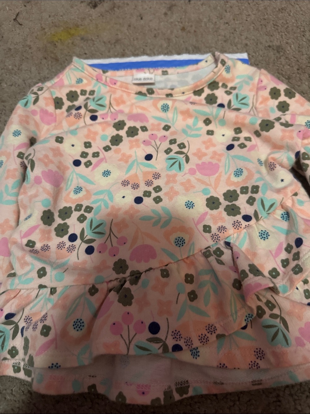 okie dokie Pink Floral Long Sleeve Peplum Top